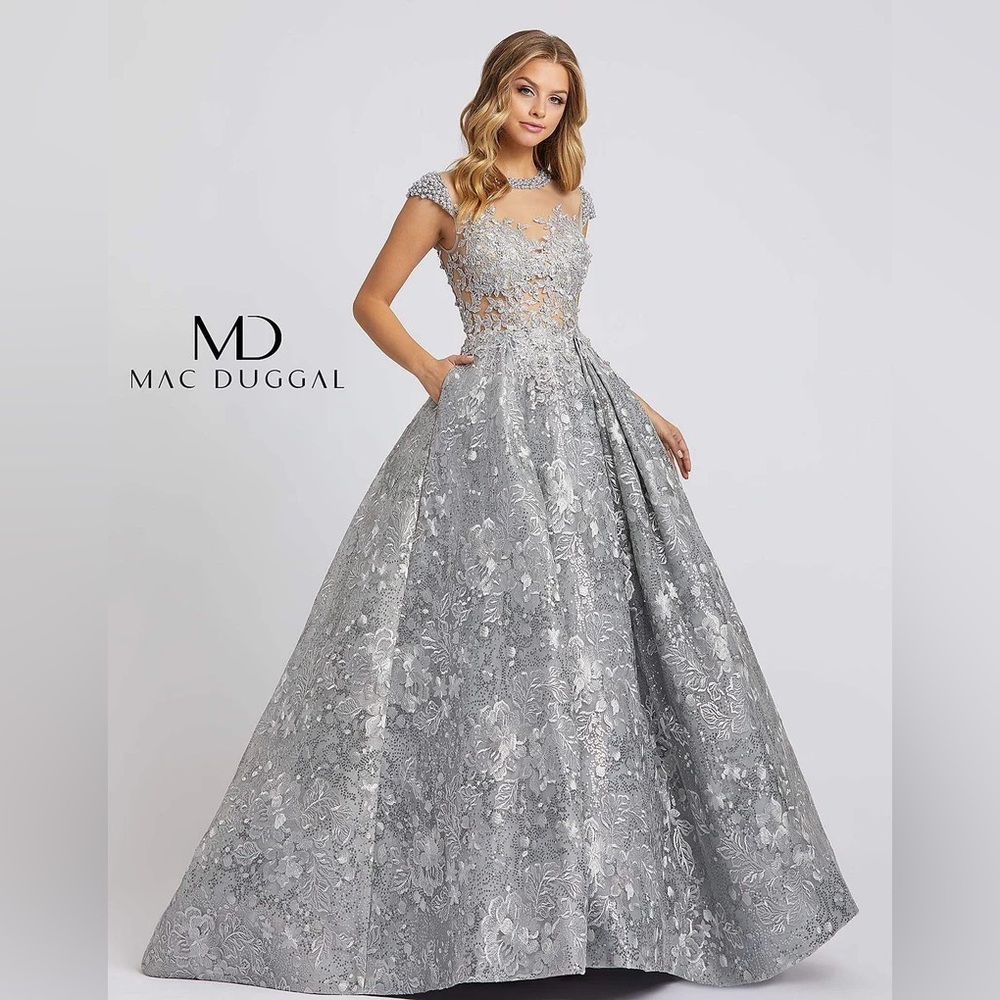 Mac Duggal Bead-Trim Embroidered Ballgown 12308D